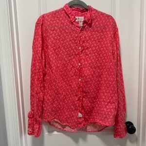 Frank & Eileen size Large Paul Shirt Pink Linen Palm Tree Print Button Down‎